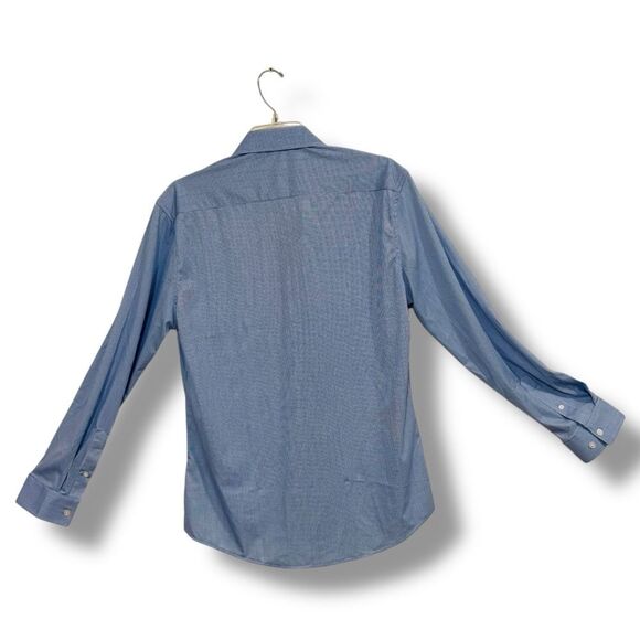 Tom Baine Men’s Blue Plaid Fitted Traveler Dress Shirt Size Small - Picture 2 of 9